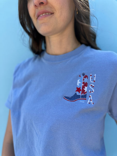!!PREORDER!! Adult Embroidered Tee// USA Cowgirl