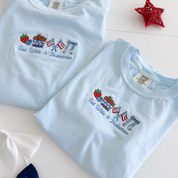 Youth Embroidered Tee //Red, White, & Blueberries