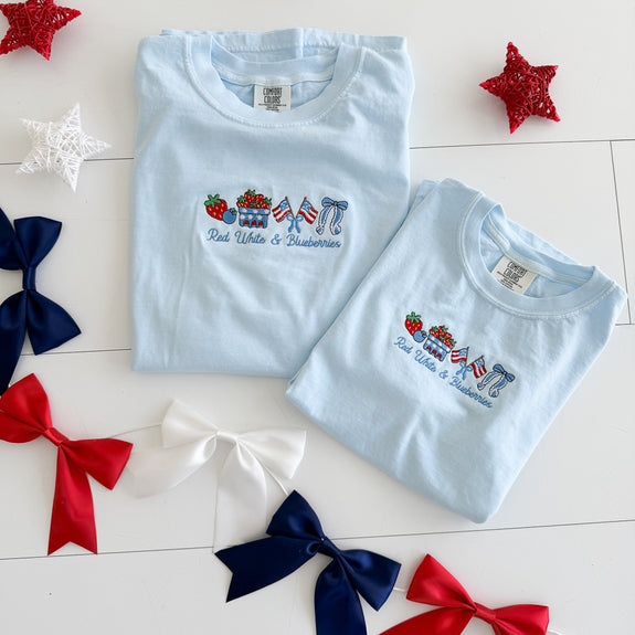 Youth Embroidered Tee //Red, White, & Blueberries