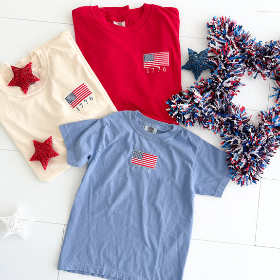 Adult Embroidered Tee// 1776 Flag