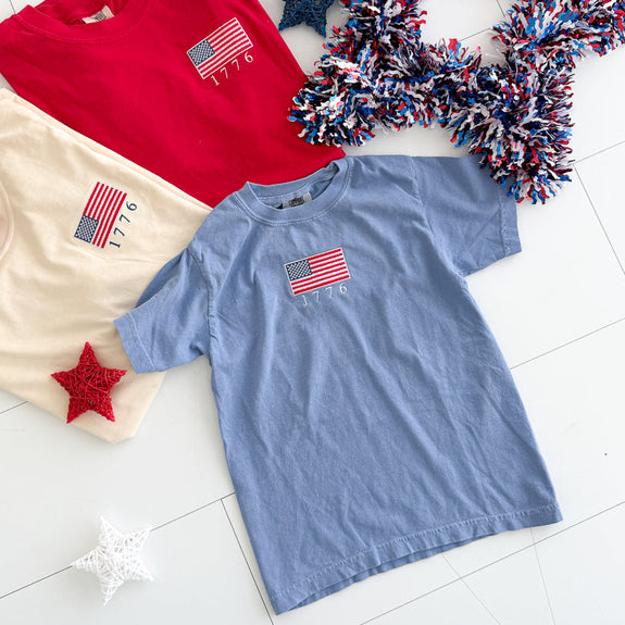Youth Embroidered Tee // 1776 Flag