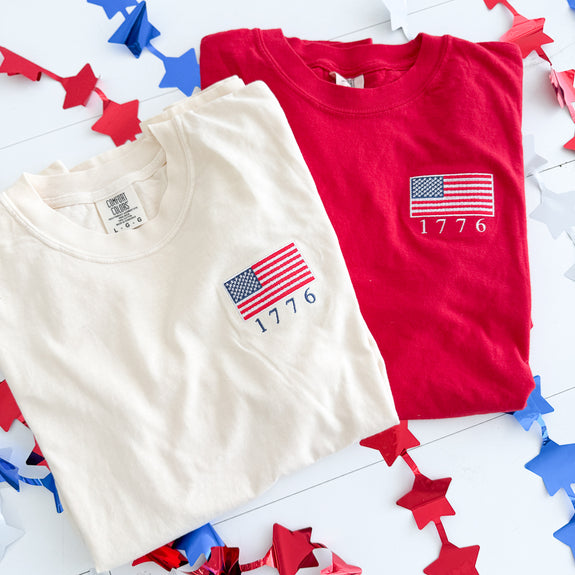 Adult Embroidered Tee// 1776 Flag