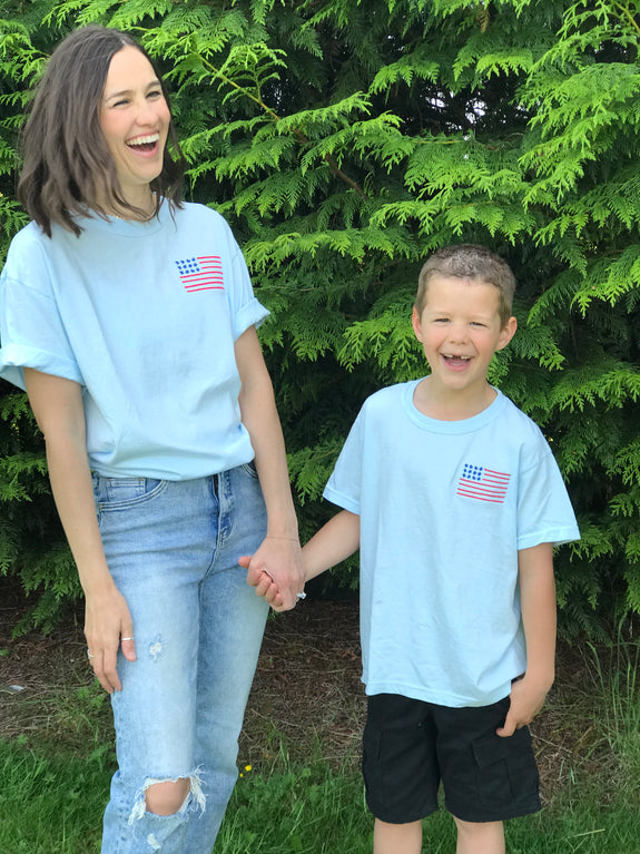 Youth Embroidered Tee// Simple Flag