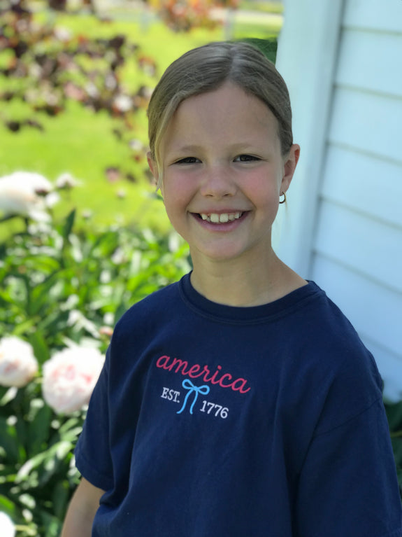 Youth Embroidered Tee// America w/ Bow