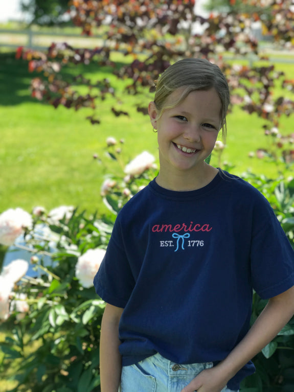 Youth Embroidered Tee// America w/ Bow
