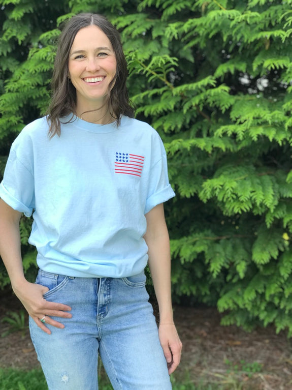 Adult Embroidered Tee// Simple Flag