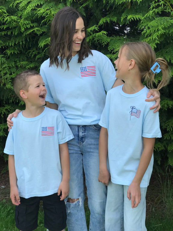 Youth Embroidered Tee// Simple Flag