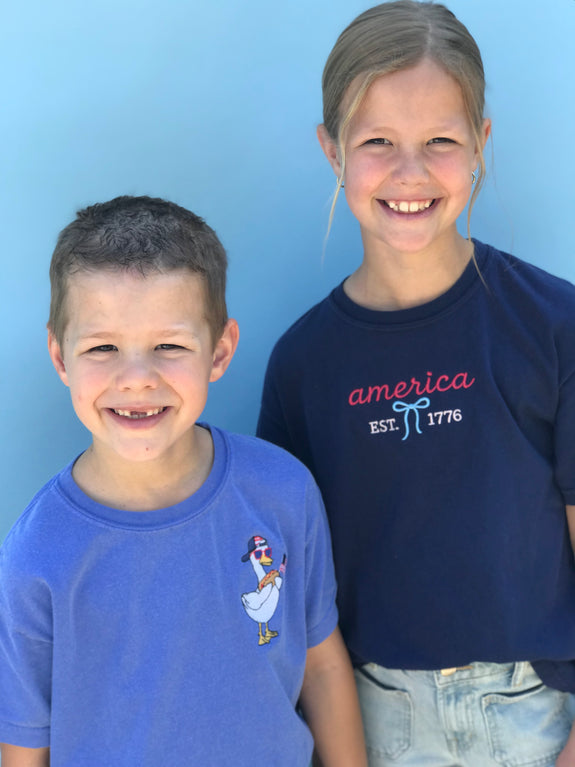 Youth Embroidered Tee// America w/ Bow