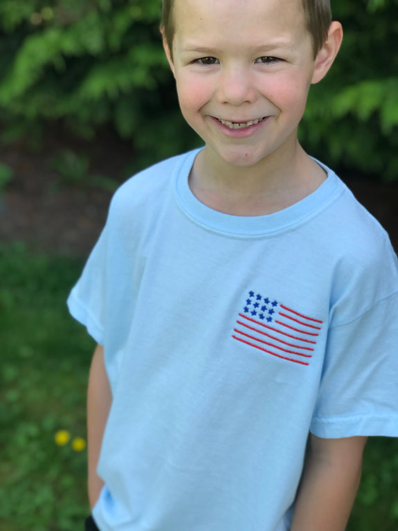 Youth Embroidered Tee// Simple Flag