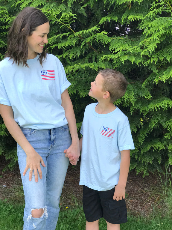 Youth Embroidered Tee// Simple Flag