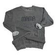 Gray sweatshirt with 'MAMA' text on a textured surface