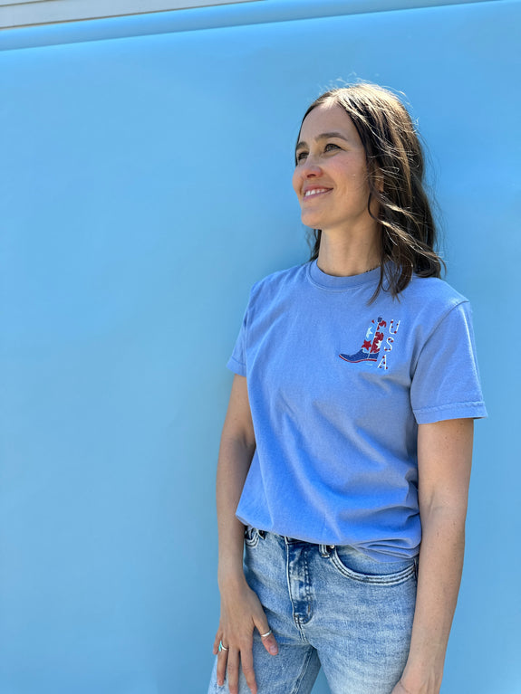 Adult Embroidered Tee// USA Cowgirl