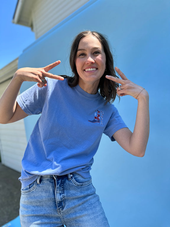 Adult Embroidered Tee// USA Cowgirl