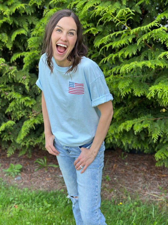 Adult Embroidered Tee// Simple Flag
