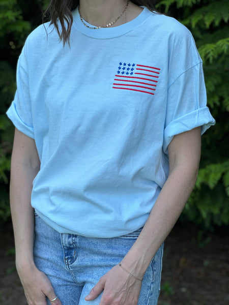 !!PREORDER!! Adult Embroidered Tee// Simple Flag