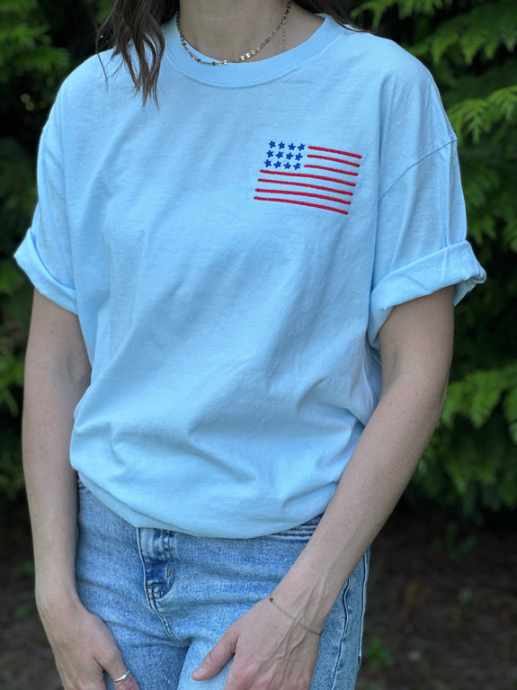Adult Embroidered Tee// Simple Flag