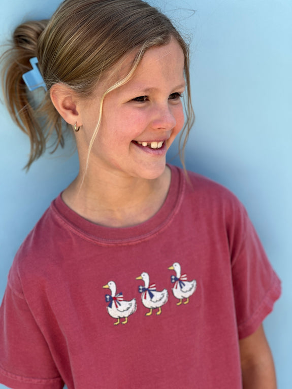Youth Embroidered Tee// Patriotic Geese