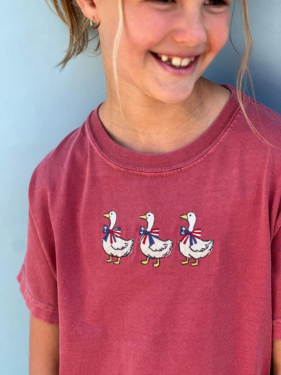 Youth Embroidered Tee// Patriotic Geese