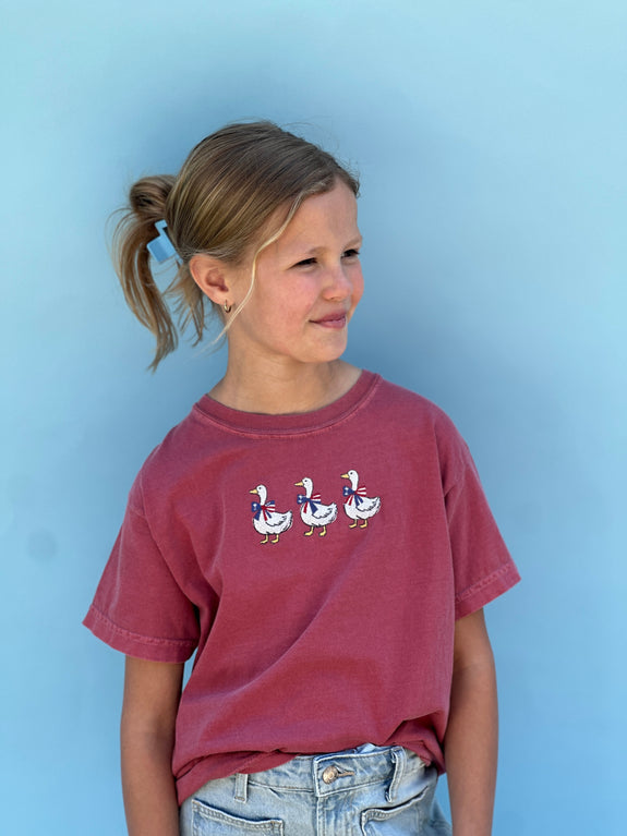 Youth Embroidered Tee// Patriotic Geese