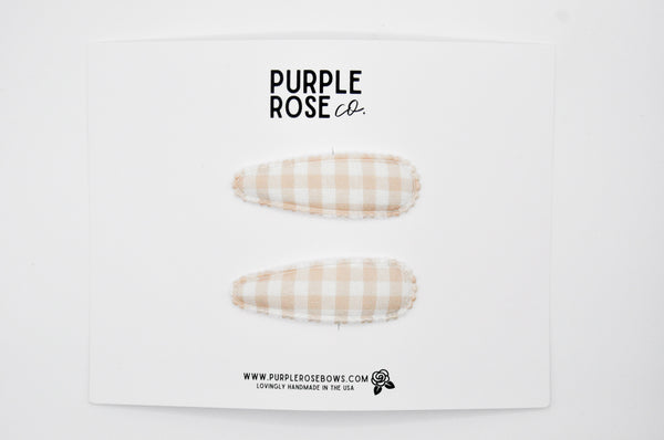 Snap Clip Set // Tan Gingham