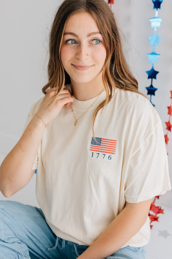 Adult Embroidered Tee// 1776 Flag