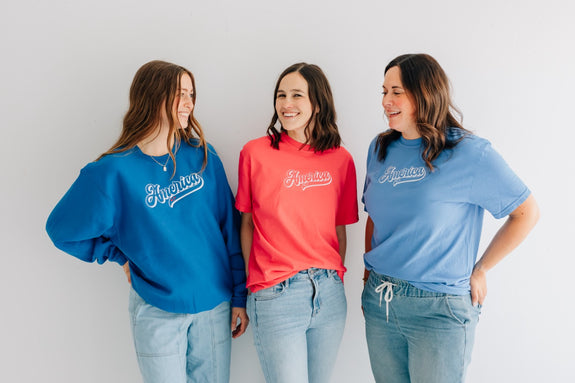 Adult Embroidered Tee// Retro America