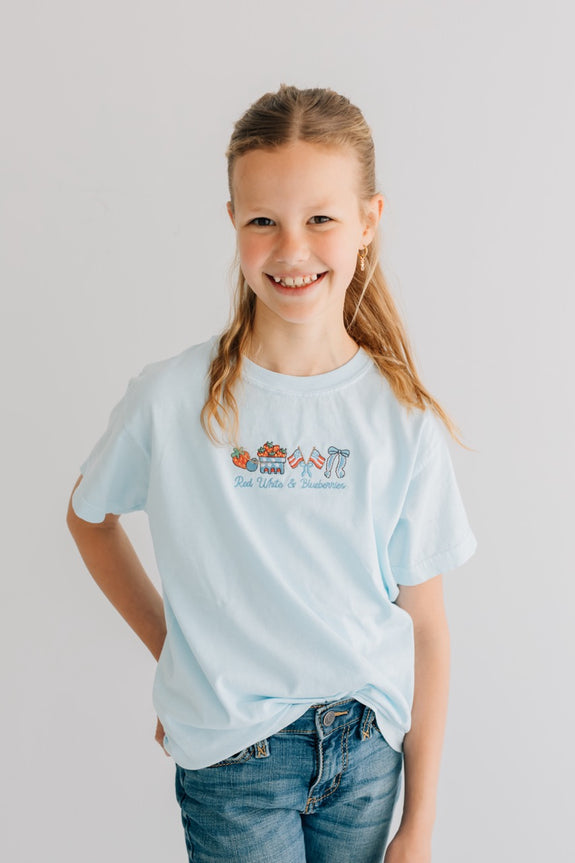 Youth Embroidered Tee //Red, White, & Blueberries