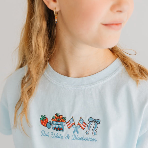 Youth Embroidered Tee //Red, White, & Blueberries