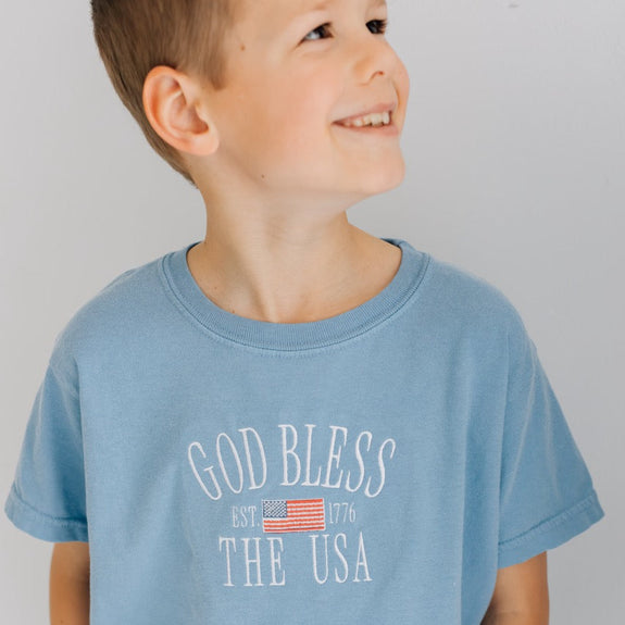Youth Embroidered Tee // God Bless the USA