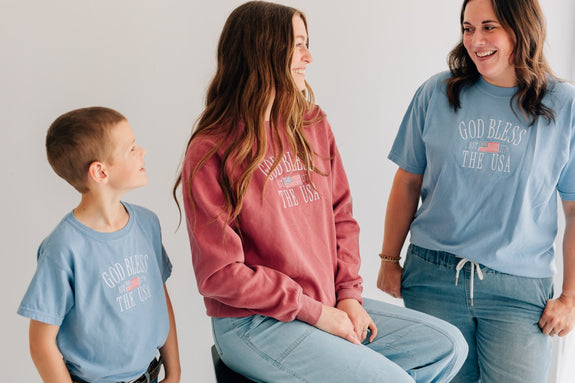 Adult Embroidered Tee// God Bless the USA