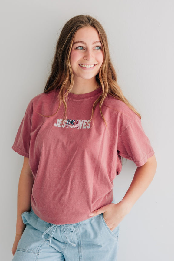 Adult Embroidered Tee// JesUSAves