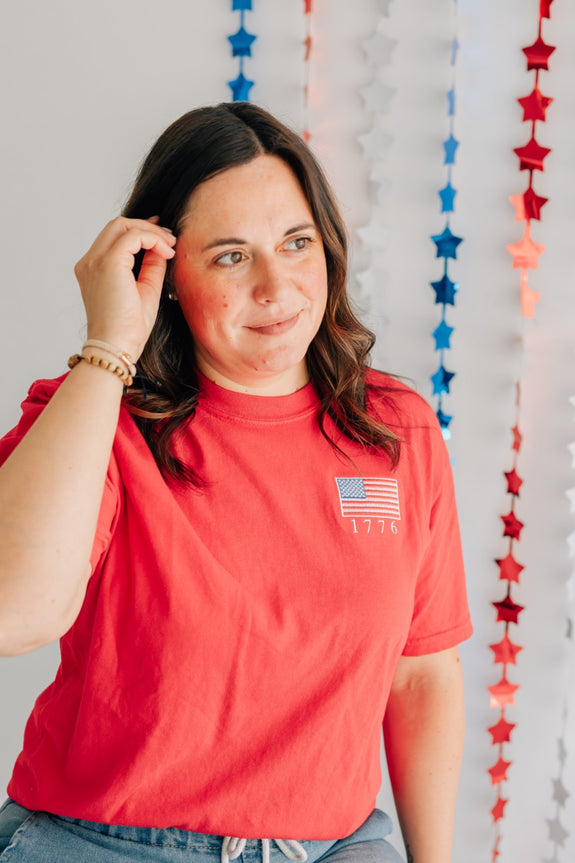 Adult Embroidered Tee// 1776 Flag