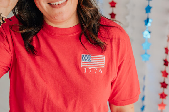 Adult Embroidered Tee// 1776 Flag