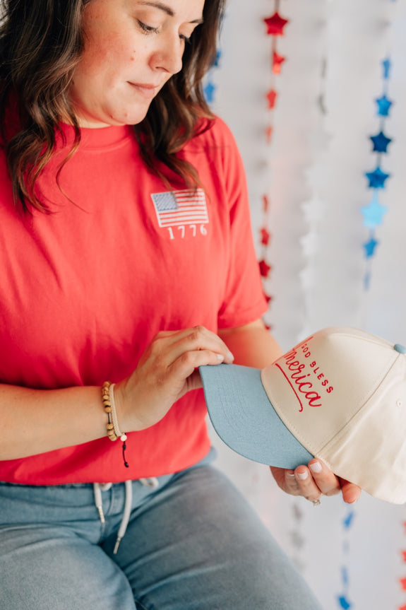Adult Embroidered Tee// 1776 Flag
