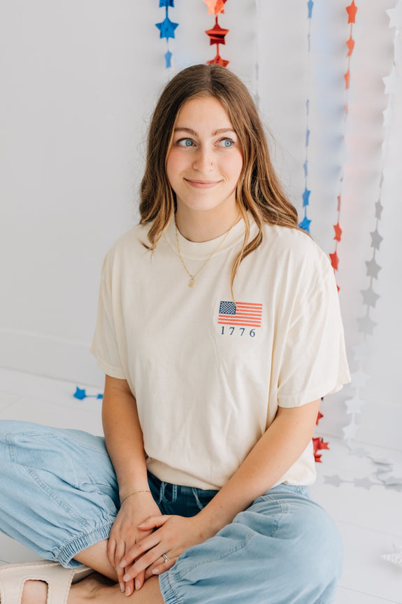 Adult Embroidered Tee// 1776 Flag